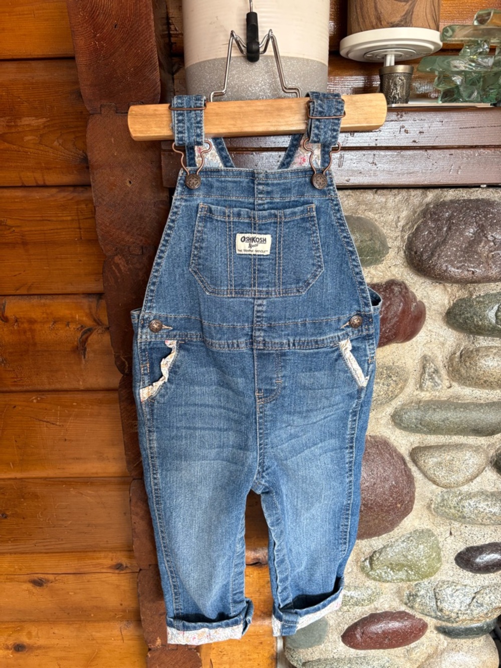 OshKosh B’gosh Girl's Floral Trim Denim Overalls - Size 24M